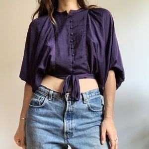 Blue Button Up Balloon Top